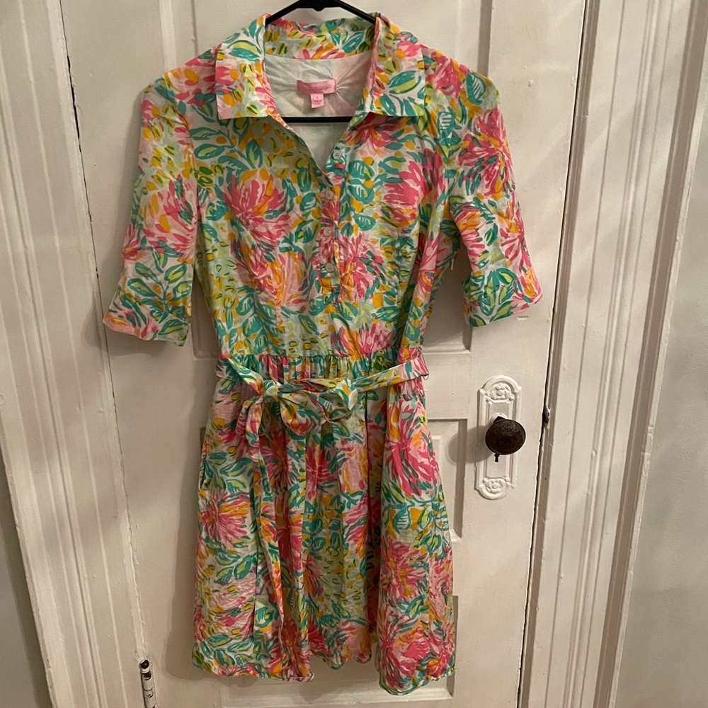 Lilly Pulitzer Shirt Dress in Little Lilette - Pink / Orange / Green - Size 4